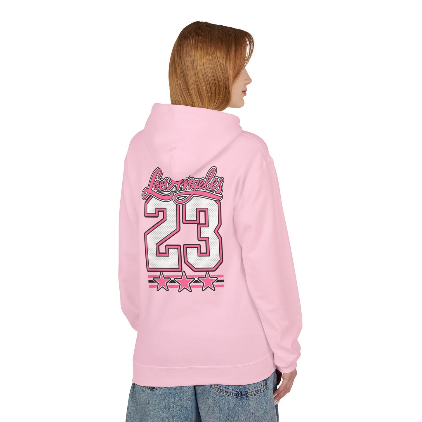 Los Angeles 23 Hoodie — Retro Pink Varsity Graphic For Women