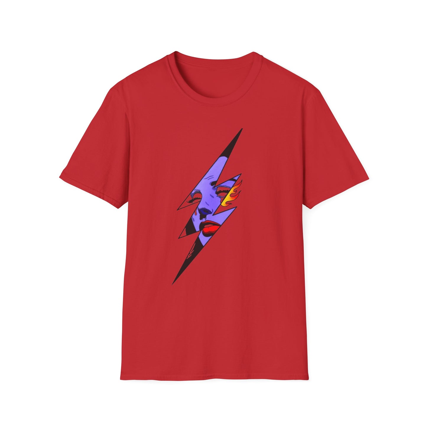Lightning Bolt Pop Art T-Shirt — Colorful Abstract Face Graphic