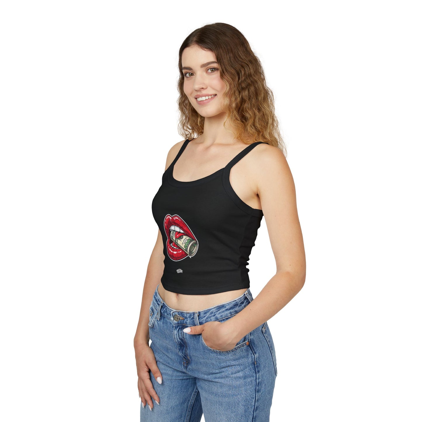 Women's Tank Top — Red Lip Bite with Money Graphic Crop For Women