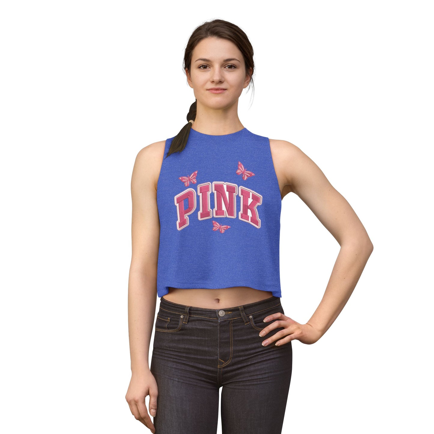Pink Butterfly Crop Top — Graphic Women's Tank Top