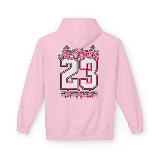 Los Angeles 23 Hoodie — Retro Pink Varsity Graphic For Women