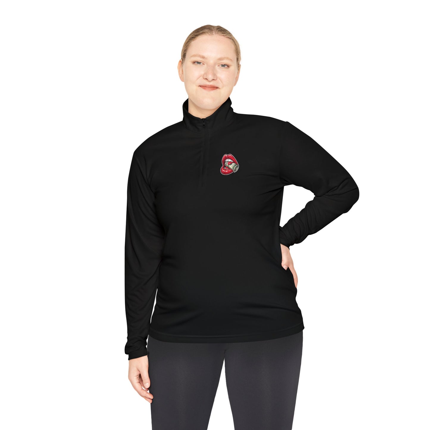 Quarter-Zip Pullover — Small Floral Heart Patch Chest Embroidery For Women