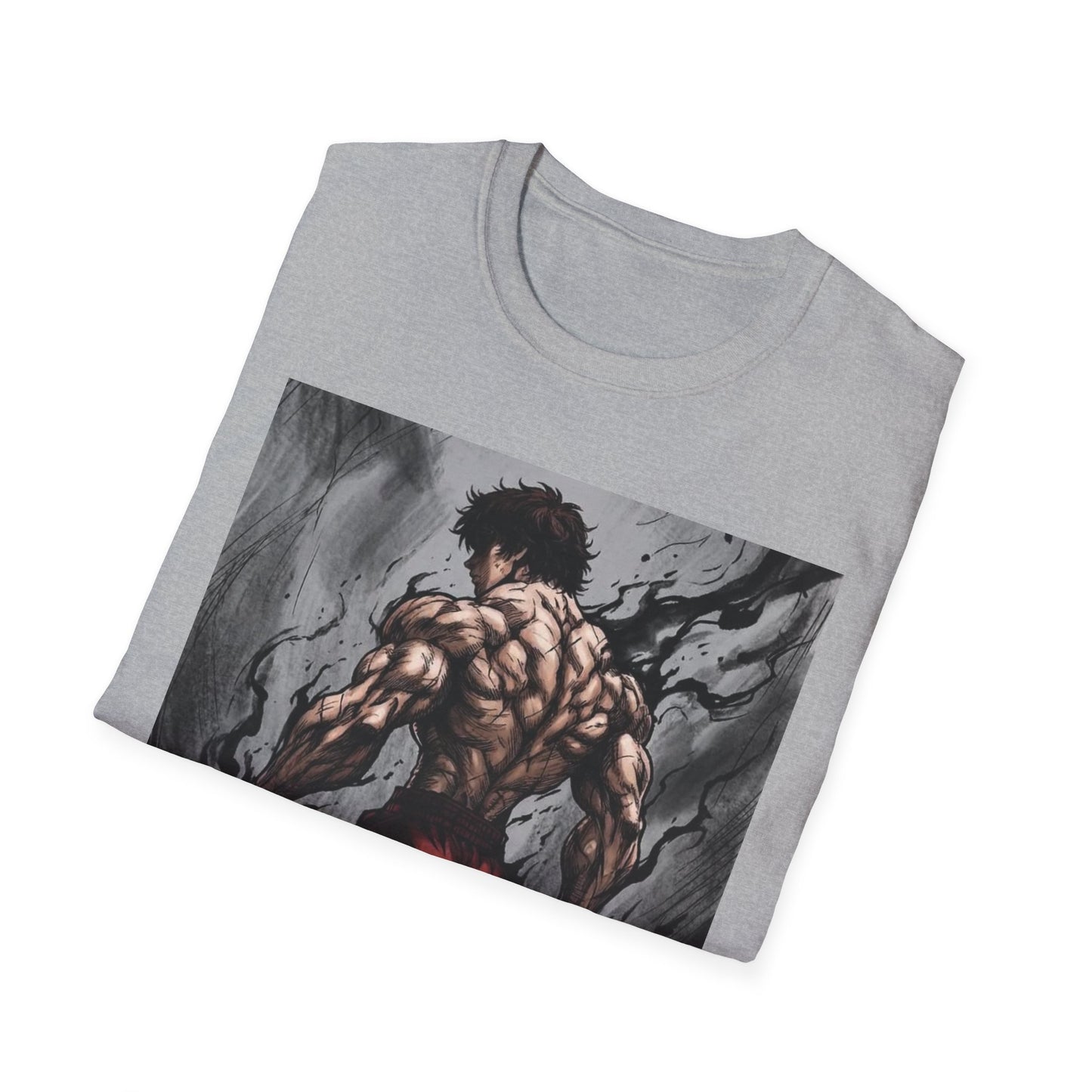 Title: Baki Hanma Demon Back Gym Shirt - Anime Fitness Graphic Tee - Baki Grappler Workout T-Shirt - Men's Grey Training Top