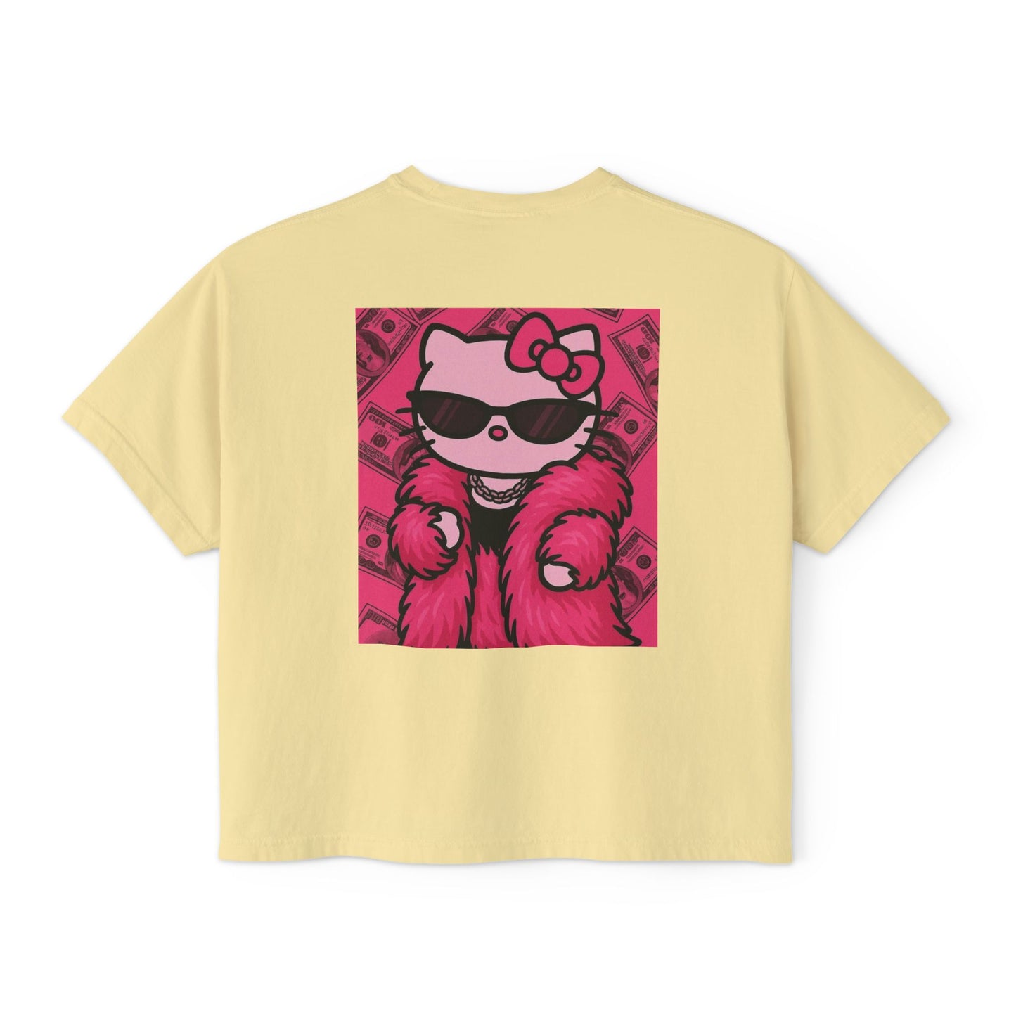 Hello Kitty Luxe Boxy Tee — Cute Pink Fur & Sunglasses Graphic For Women
