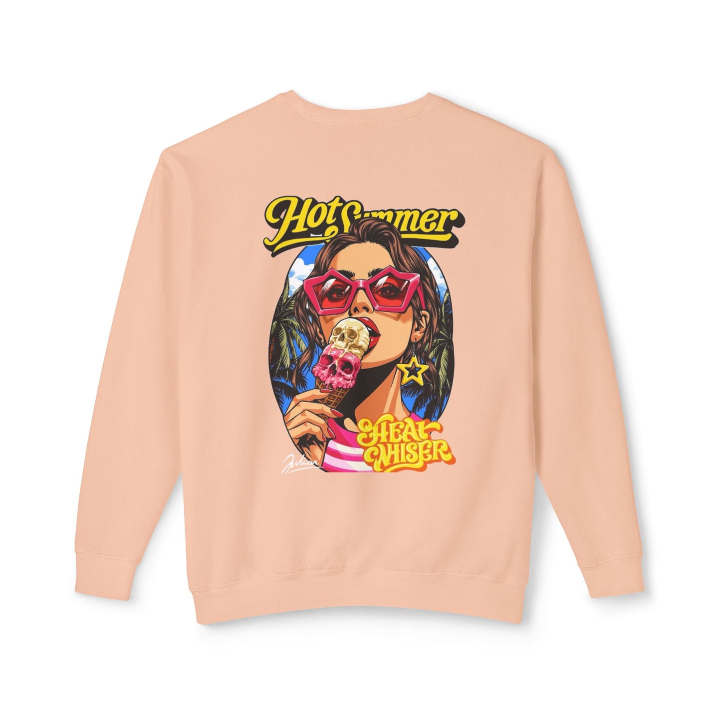 Crewneck Sweatshirt — 'Hot Summer' Retro Girl Ice Cream Graphic For Women
