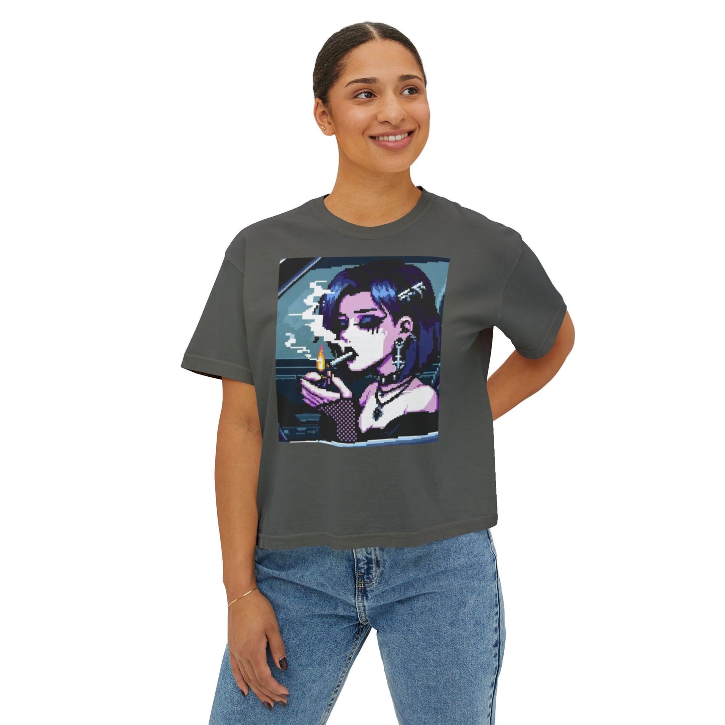 Anime Vaporwave Cigarette Girl Boxy Tee